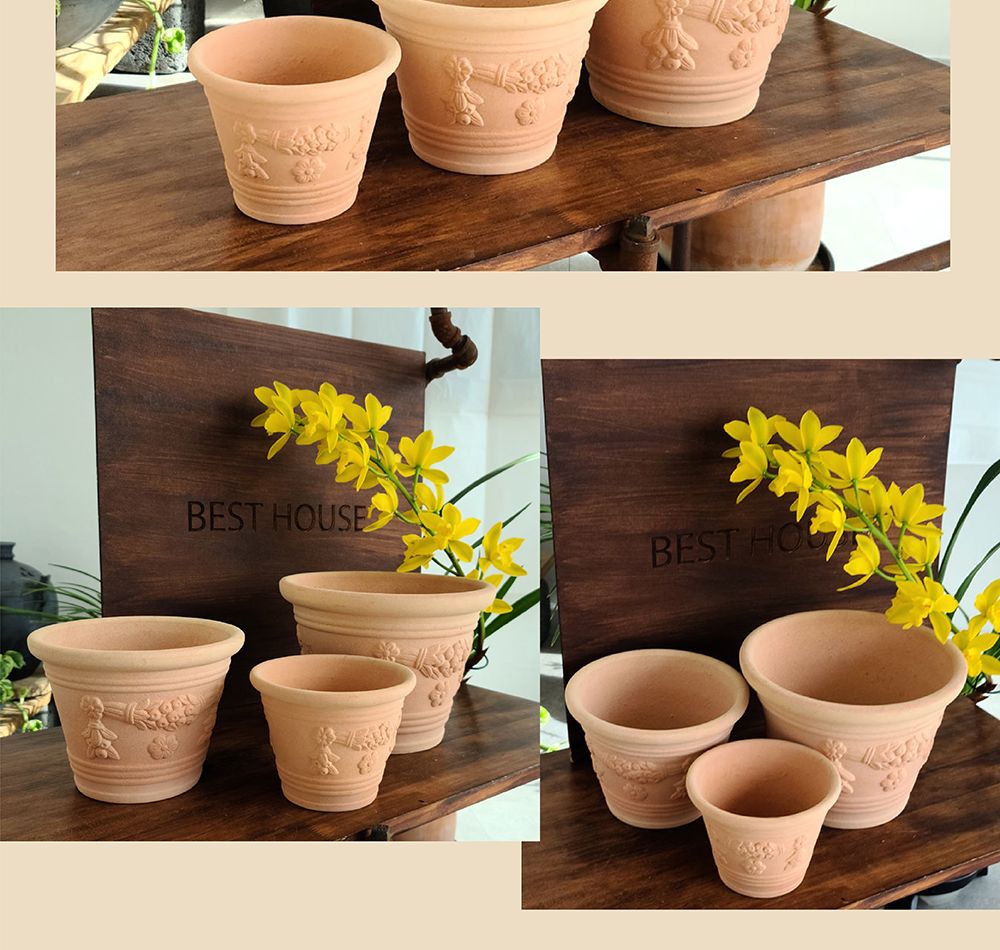 (화분만) 베트남 토분 그레이프(포도) 20x15cm 살구색/화분/흙화분/토분/예쁜화분/디자인화분/인테리어화분