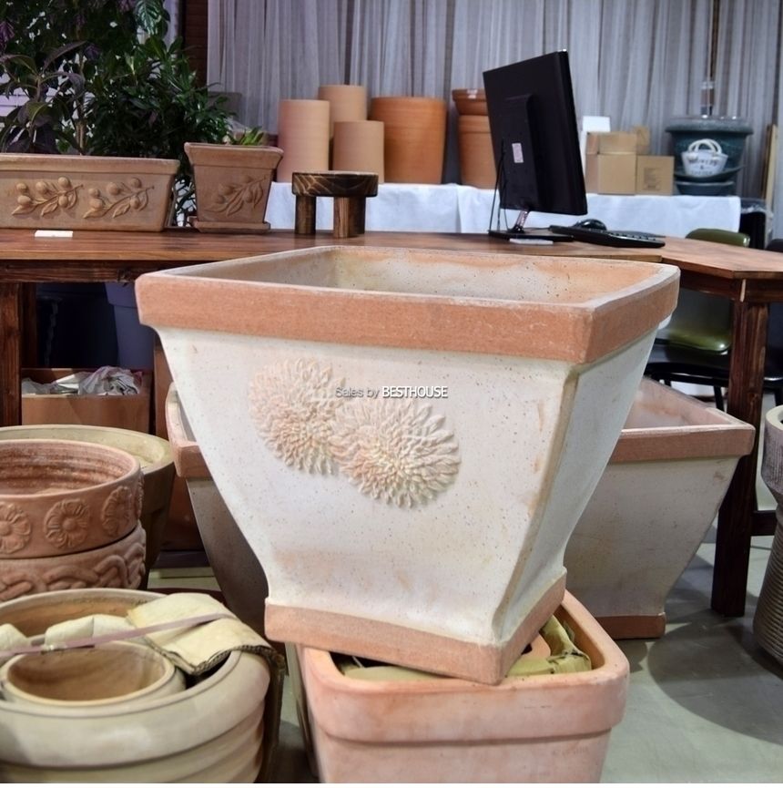 이탈리아 데로마 토분.사각 소보로 플라워 53x53x45cm/화분/흙화분/토분/예쁜화분/디자인화분/인테리어화분