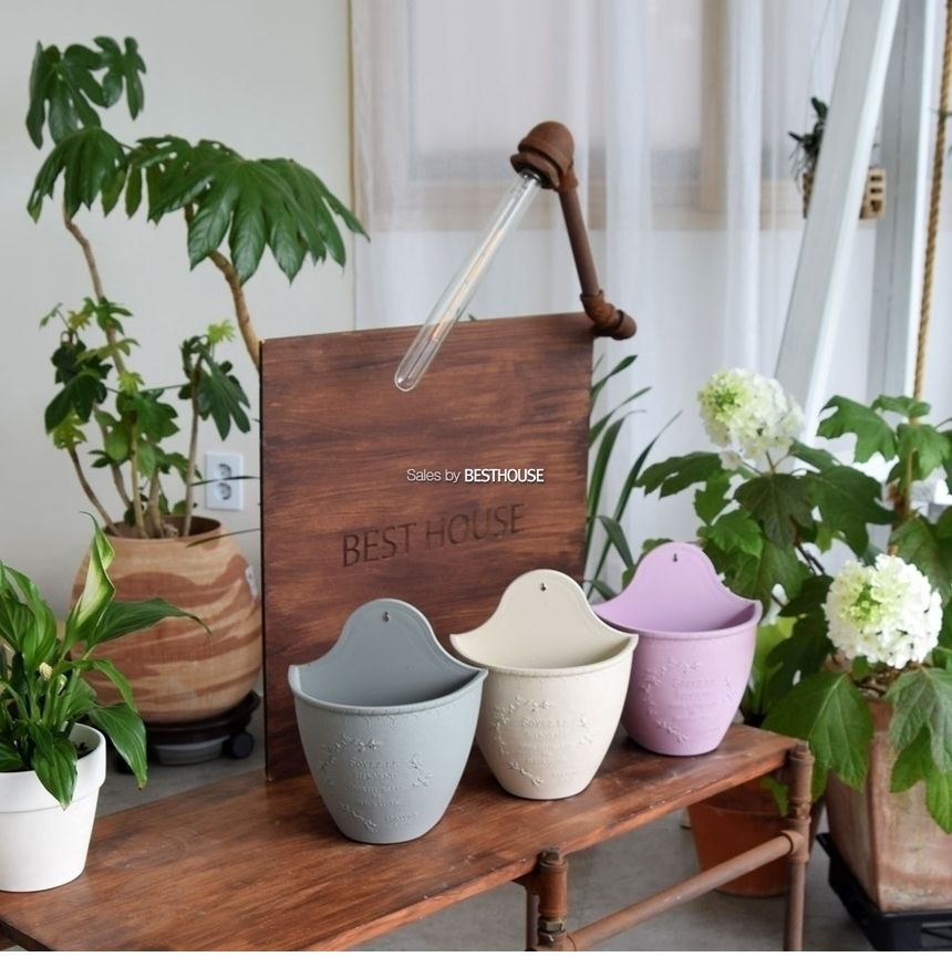 (그레이 물마개o) 빈티지 플라스틱화분 벽걸이 20x13x16cm/화분/정원용품/홈가드닝용품/가드닝용품/가정용