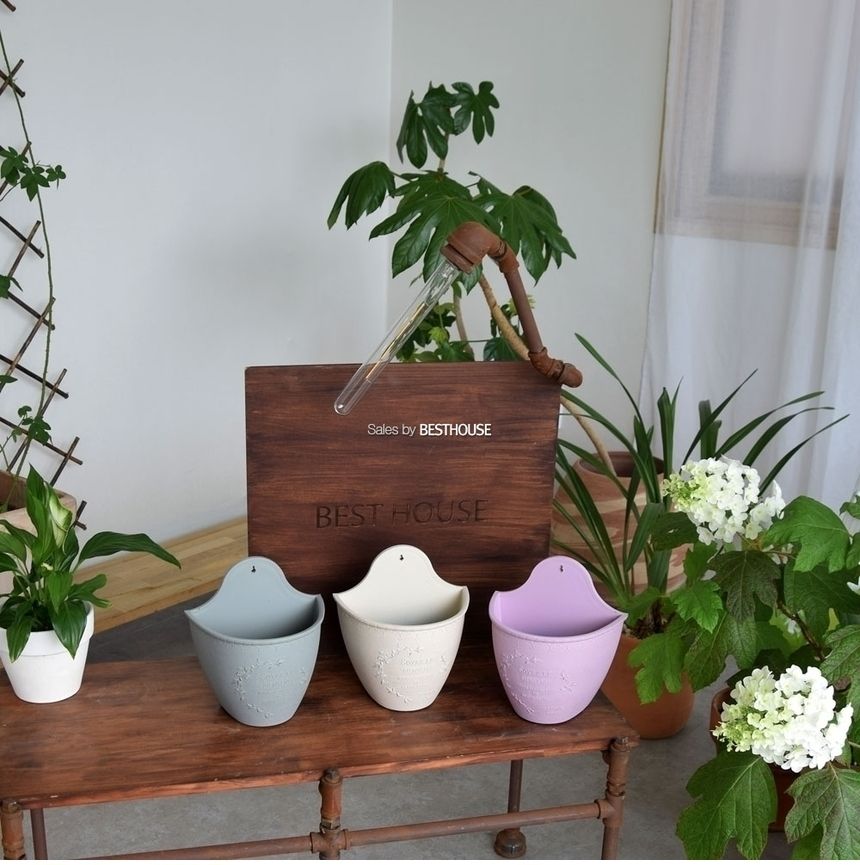 (그레이 물마개o) 빈티지 플라스틱화분 벽걸이 20x13x16cm/화분/정원용품/홈가드닝용품/가드닝용품/가정용