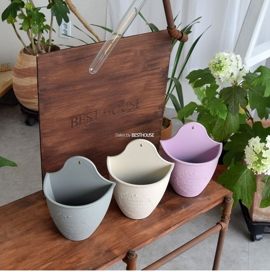 (그레이 물마개o) 빈티지 플라스틱화분 벽걸이 20x13x16cm/화분/정원용품/홈가드닝용품/가드닝용품/가정용