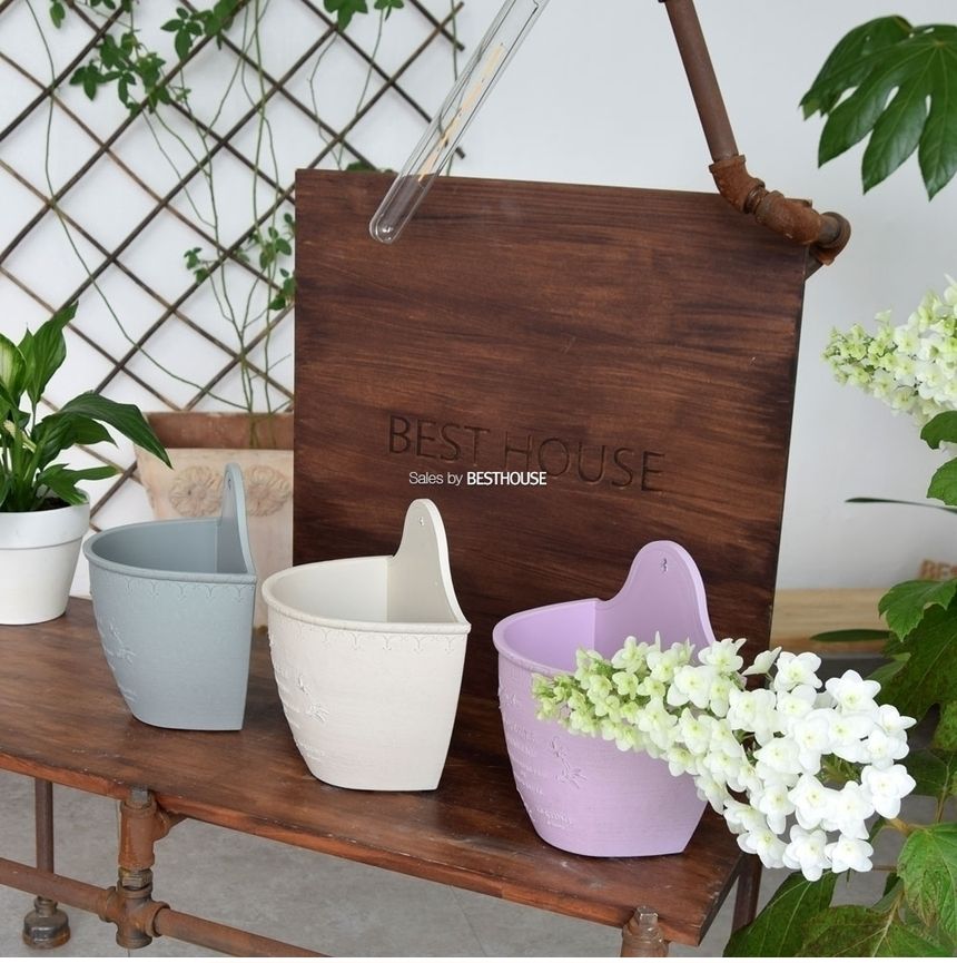 (그레이 물마개o) 빈티지 플라스틱화분 벽걸이 20x13x16cm/화분/정원용품/홈가드닝용품/가드닝용품/가정용
