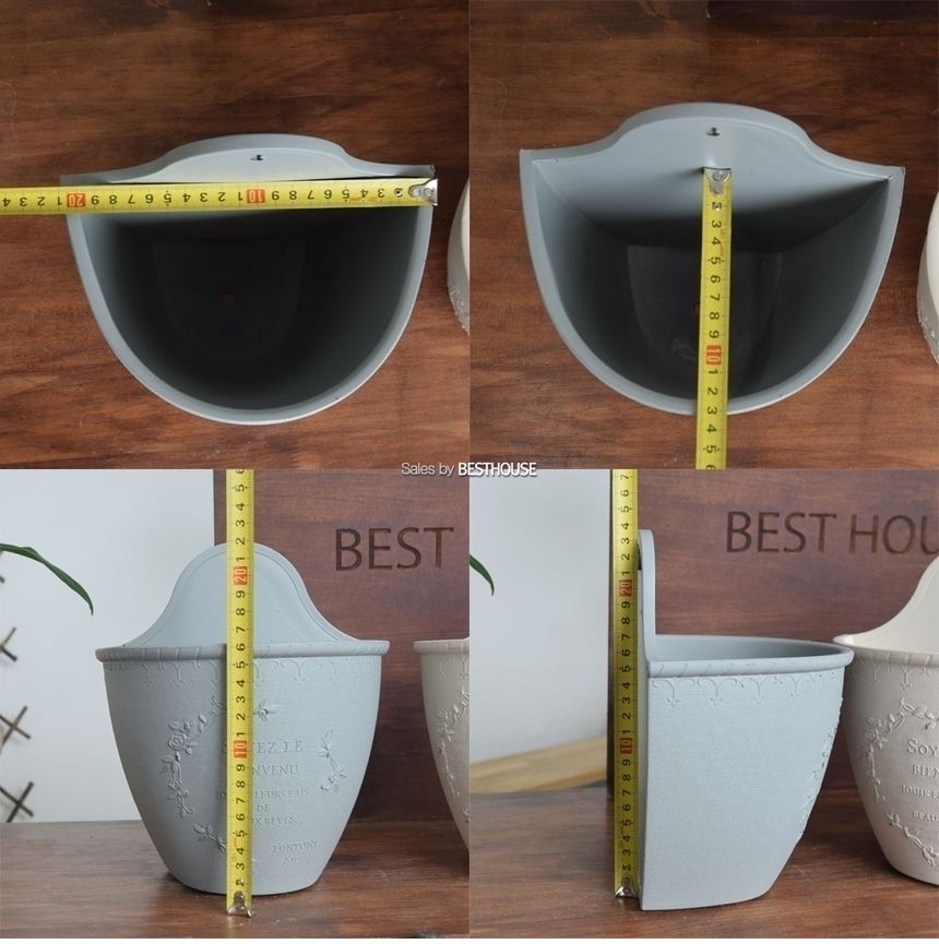 (그레이 물마개o) 빈티지 플라스틱화분 벽걸이 20x13x16cm/화분/정원용품/홈가드닝용품/가드닝용품/가정용