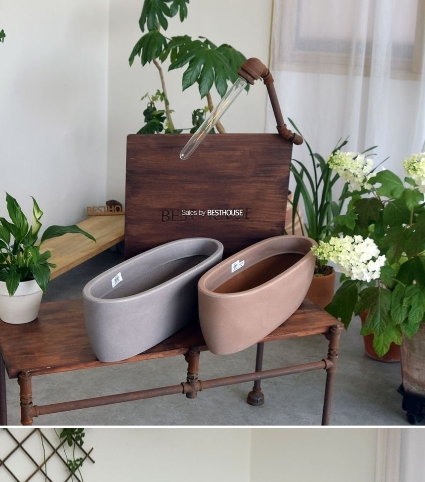 (브라운 물구멍x) 이탈리아 니콜리 긴타원형 화분 R5260 60x20x18cm/화분/정원용품/홈가드닝용품/가드닝용
