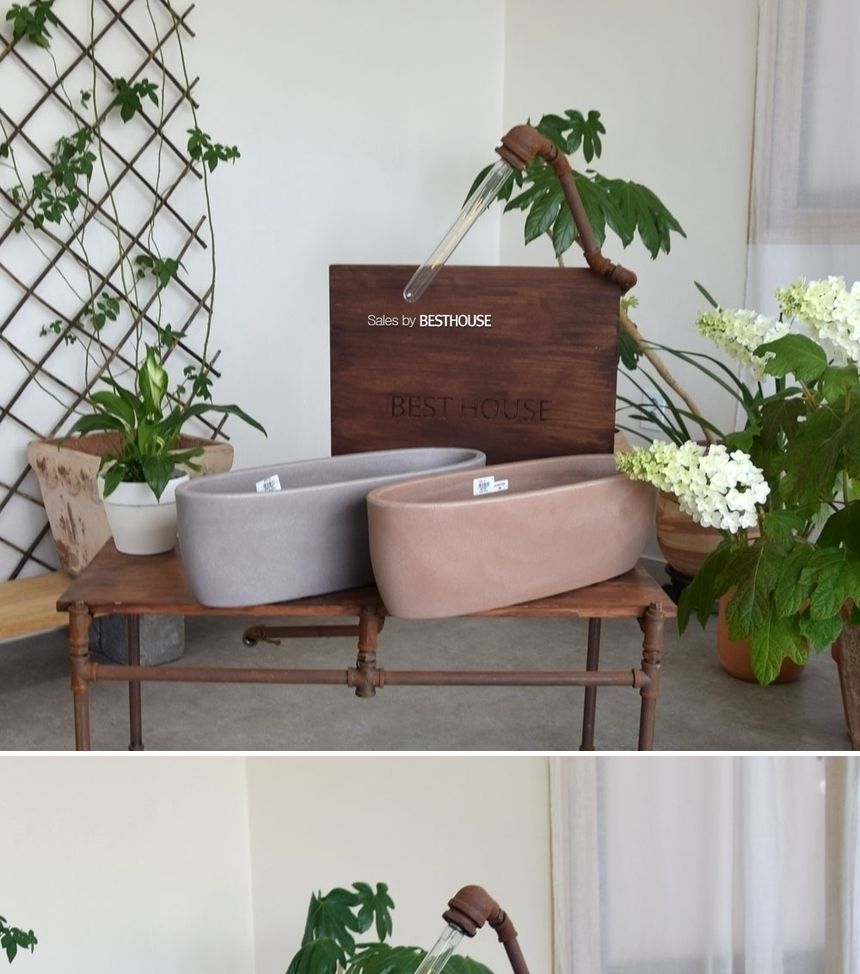(브라운 물구멍x) 이탈리아 니콜리 긴타원형 화분 R5260 60x20x18cm/화분/정원용품/홈가드닝용품/가드닝용