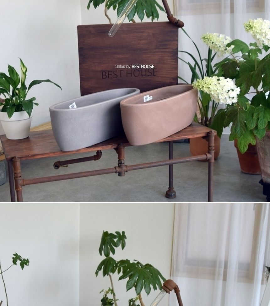 (브라운 물구멍x) 이탈리아 니콜리 긴타원형 화분 R5260 60x20x18cm/화분/정원용품/홈가드닝용품/가드닝용
