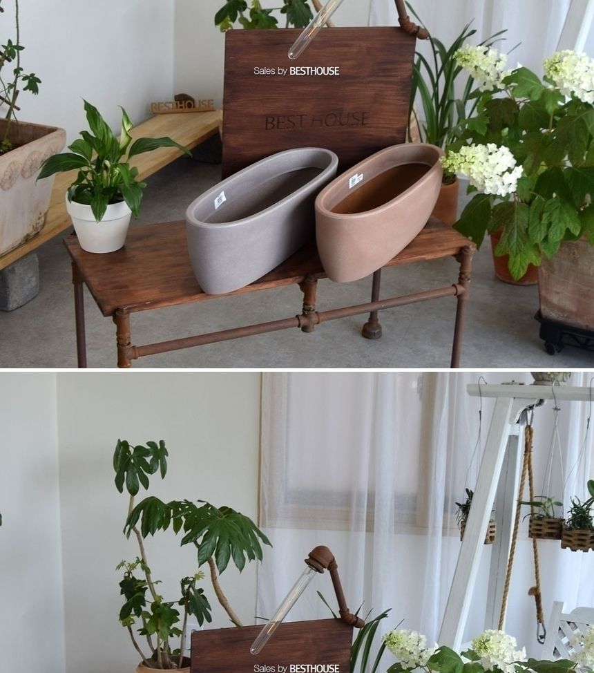 (브라운 물구멍x) 이탈리아 니콜리 긴타원형 화분 R5260 60x20x18cm/화분/정원용품/홈가드닝용품/가드닝용