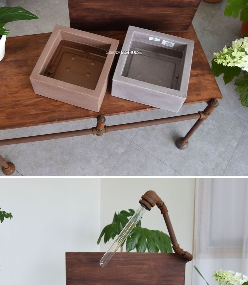 (그레이 물구멍x) 이탈리아 니콜리 정사각 분재형 R4425 25x25x12cm/화분/정원용품/홈가드닝용품/분재화분/