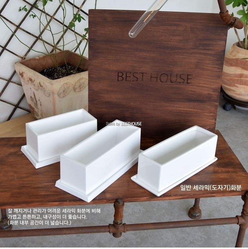 (23x10x11cm 화이트유광) 엣지플라스틱 옆이넓은 직사각 화분 고광택 고강도 초경량/사각화분/직사각화분/