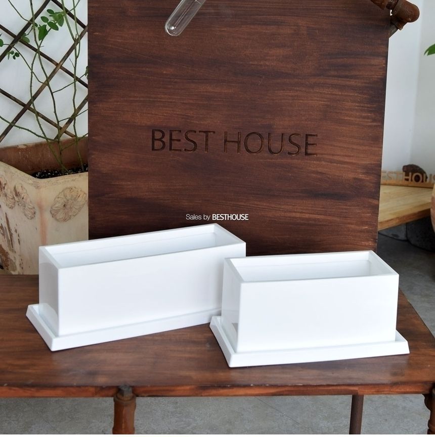 (23x10x11cm 화이트유광) 엣지플라스틱 옆이넓은 직사각 화분 고광택 고강도 초경량/사각화분/직사각화분/