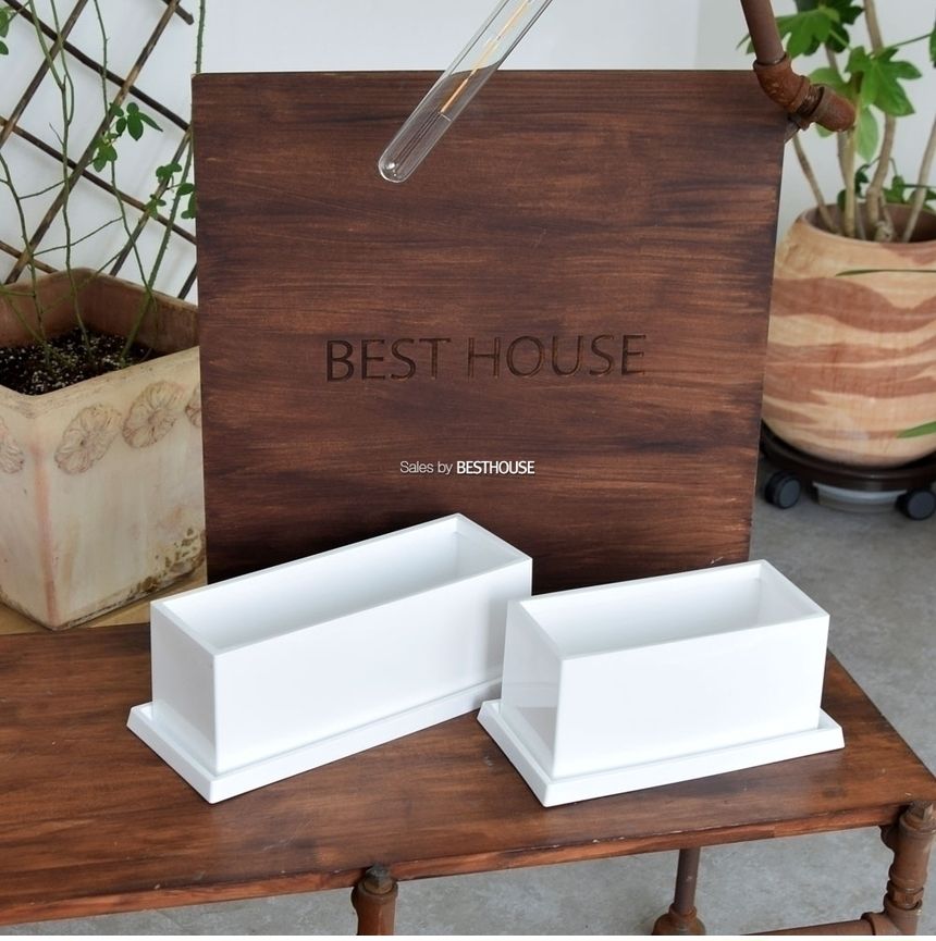 (23x10x11cm 화이트유광) 엣지플라스틱 옆이넓은 직사각 화분 고광택 고강도 초경량/사각화분/직사각화분/