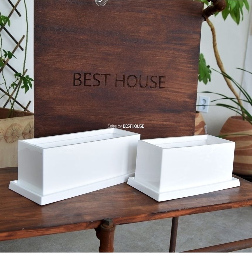 (23x10x11cm 화이트유광) 엣지플라스틱 옆이넓은 직사각 화분 고광택 고강도 초경량/사각화분/직사각화분/