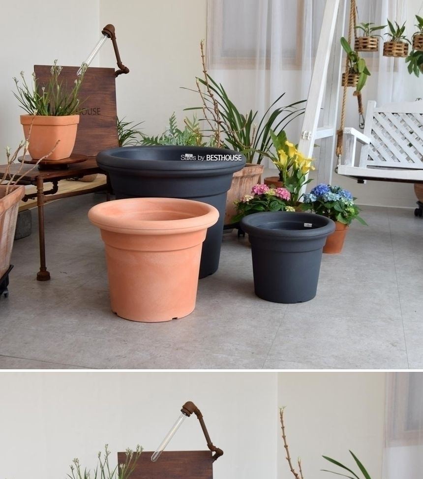 (물구멍X) 이탈리아 니콜리 턱기본형 PE 대형화분.R2940 40x32cm/내추럴화분/내츄럴화분/원형화분/인테리어