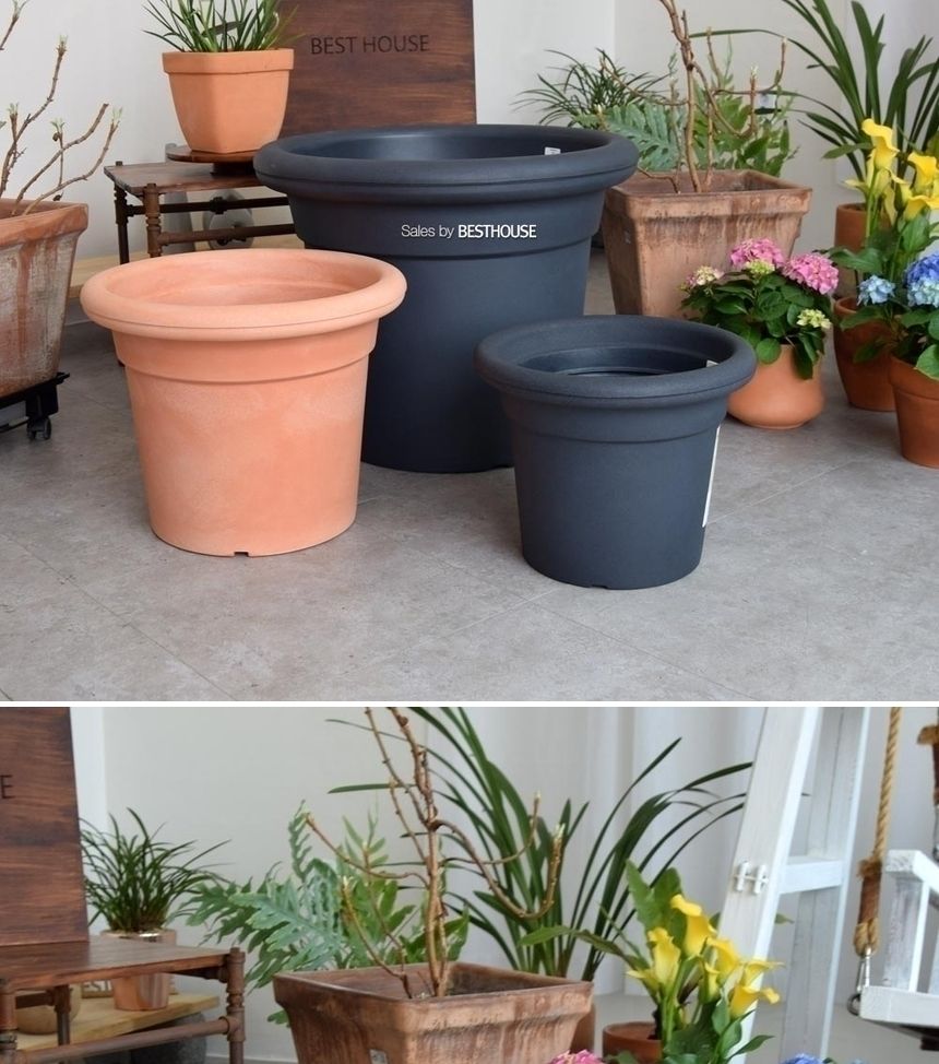 (물구멍X) 이탈리아 니콜리 턱기본형 PE 대형화분.R2940 40x32cm/내추럴화분/내츄럴화분/원형화분/인테리어