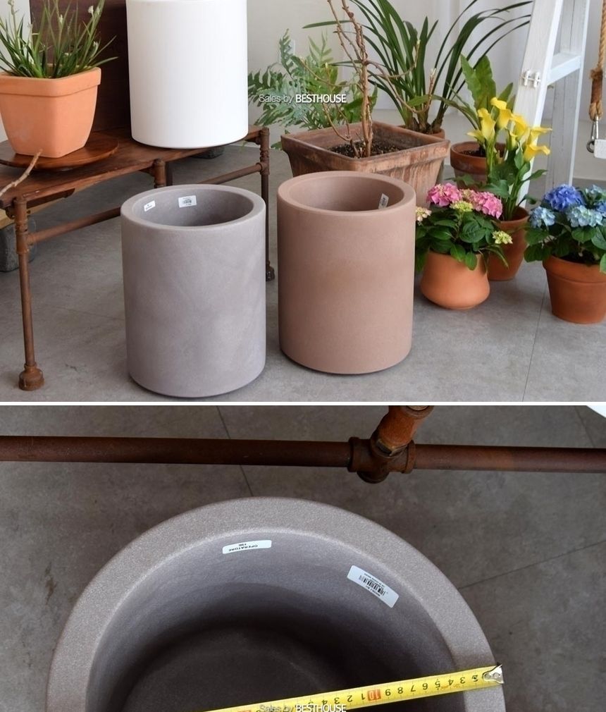 (물구멍타공(단순변심불가)-화이트) 이탈리아 니콜리 원통형 PE 대형화분.R5535 35x42cm/내추럴화분/내츄럴