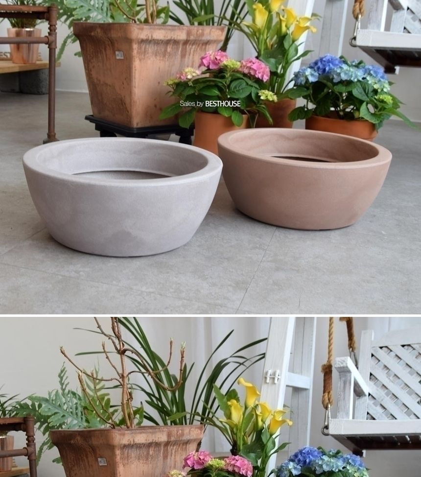 (물구멍X-화이트) 이탈리아 니콜리 분재형 PE 대형화분.R4240 40x16cm/내추럴화분/내츄럴화분/원형화분/인