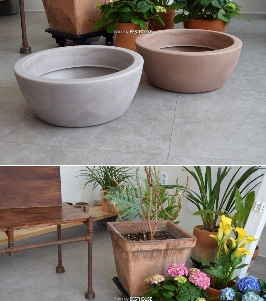 (물구멍X-화이트) 이탈리아 니콜리 분재형 PE 대형화분.R4240 40x16cm/내추럴화분/내츄럴화분/원형화분/인