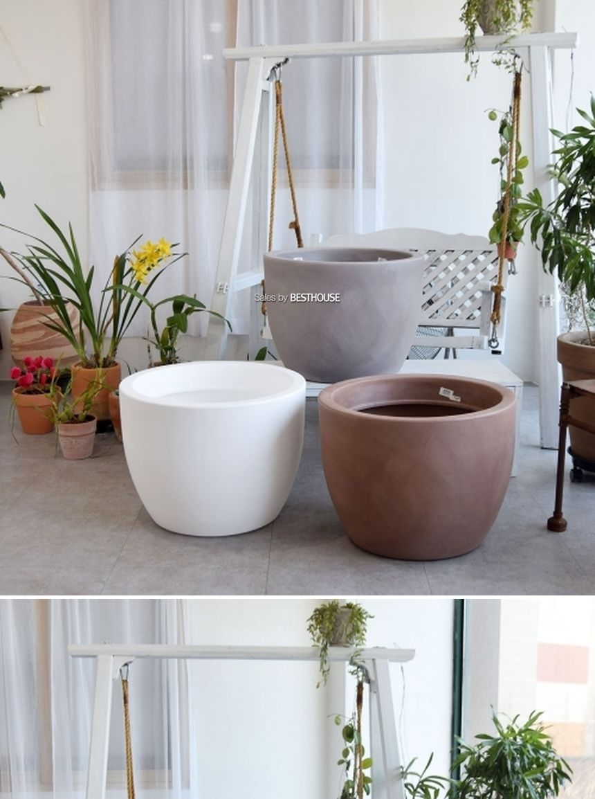 (물구멍타공(단순변심불가)-화이트) 이탈리아 니콜리 단지형 PE 대형화분.R3860 60x45cm/내추럴화분/내츄럴