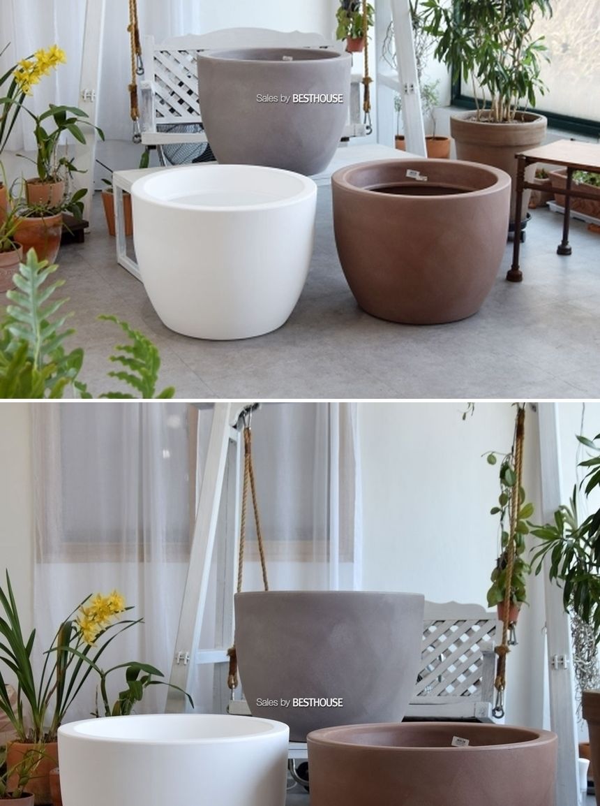(물구멍타공(단순변심불가)-화이트) 이탈리아 니콜리 단지형 PE 대형화분.R3860 60x45cm/내추럴화분/내츄럴