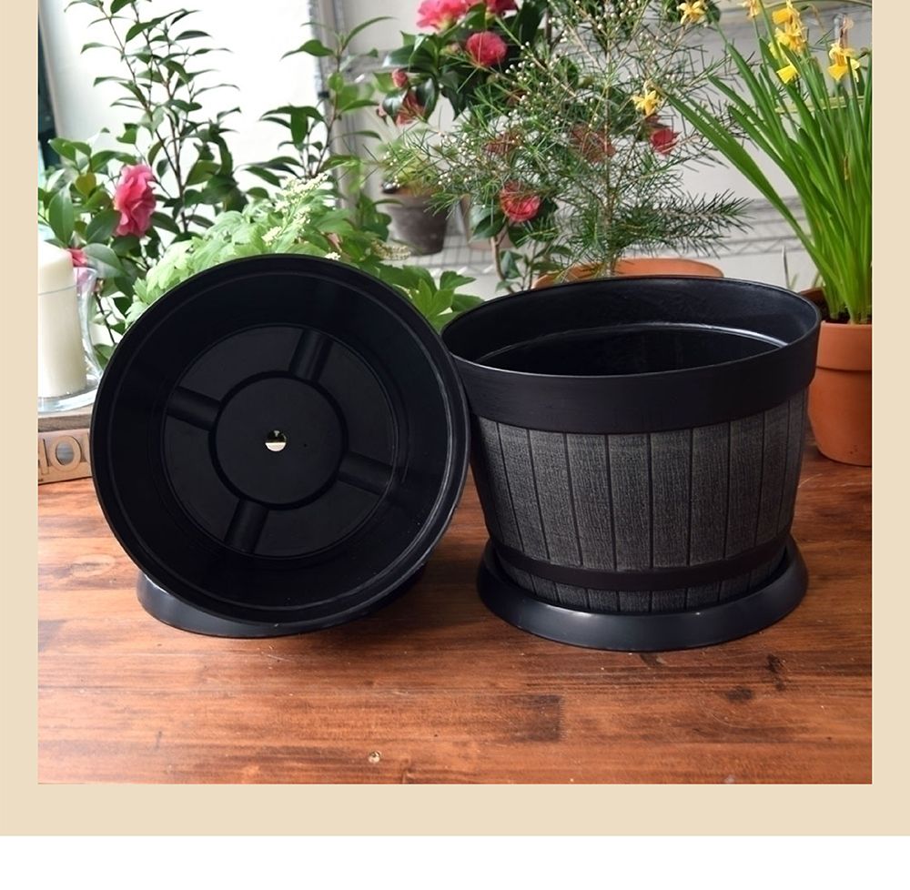 (오크통 K30 브라운) 빈티지 플라스틱화분 오크통 K30 30x23cm(받침포함)/화분/정원용품/홈가드닝용품/가드