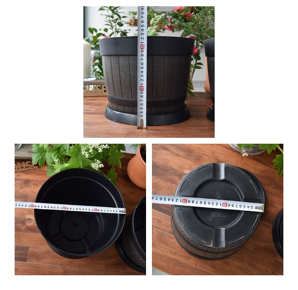 (오크통 K30 브라운) 빈티지 플라스틱화분 오크통 K30 30x23cm(받침포함)/화분/정원용품/홈가드닝용품/가드