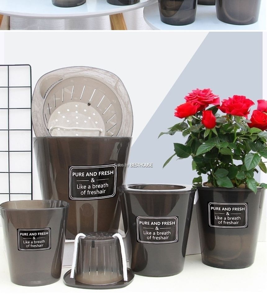 반투명 블랙 저면관수 플라스틱 화분 D18 18x18cm/화분/플라스틱화분/미니화분/원예용화분/가정용화분/급수