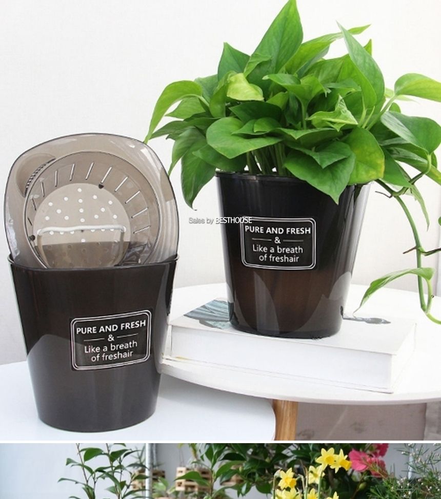 반투명 블랙 저면관수 플라스틱 화분 D18 18x18cm/화분/플라스틱화분/미니화분/원예용화분/가정용화분/급수