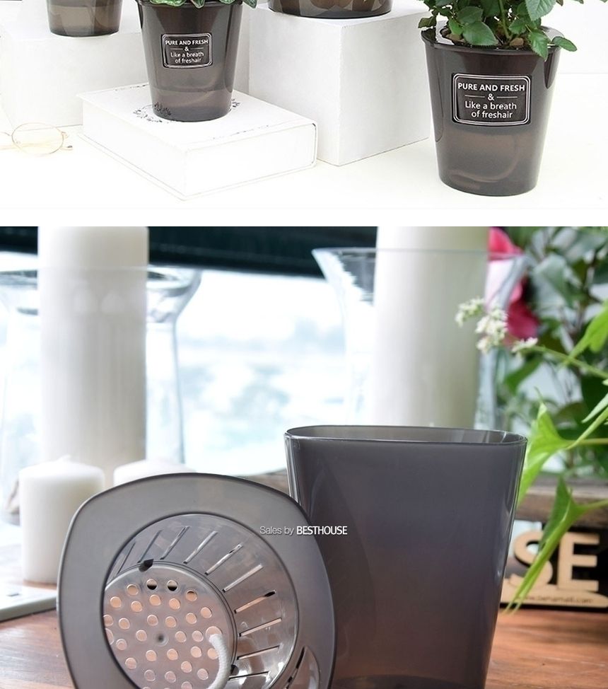 반투명 블랙 저면관수 플라스틱 화분 D18 18x18cm/화분/플라스틱화분/미니화분/원예용화분/가정용화분/급수