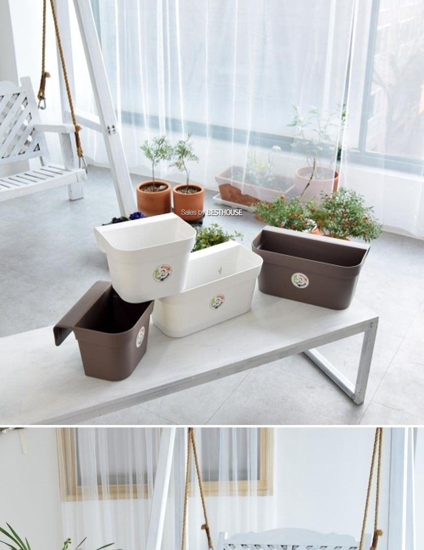 (브라운(대) 37x21x18cm) 이탈리아 니콜리 플라스틱 사각 베란다 걸이화분/화분/정원용품/홈가드닝용품/가