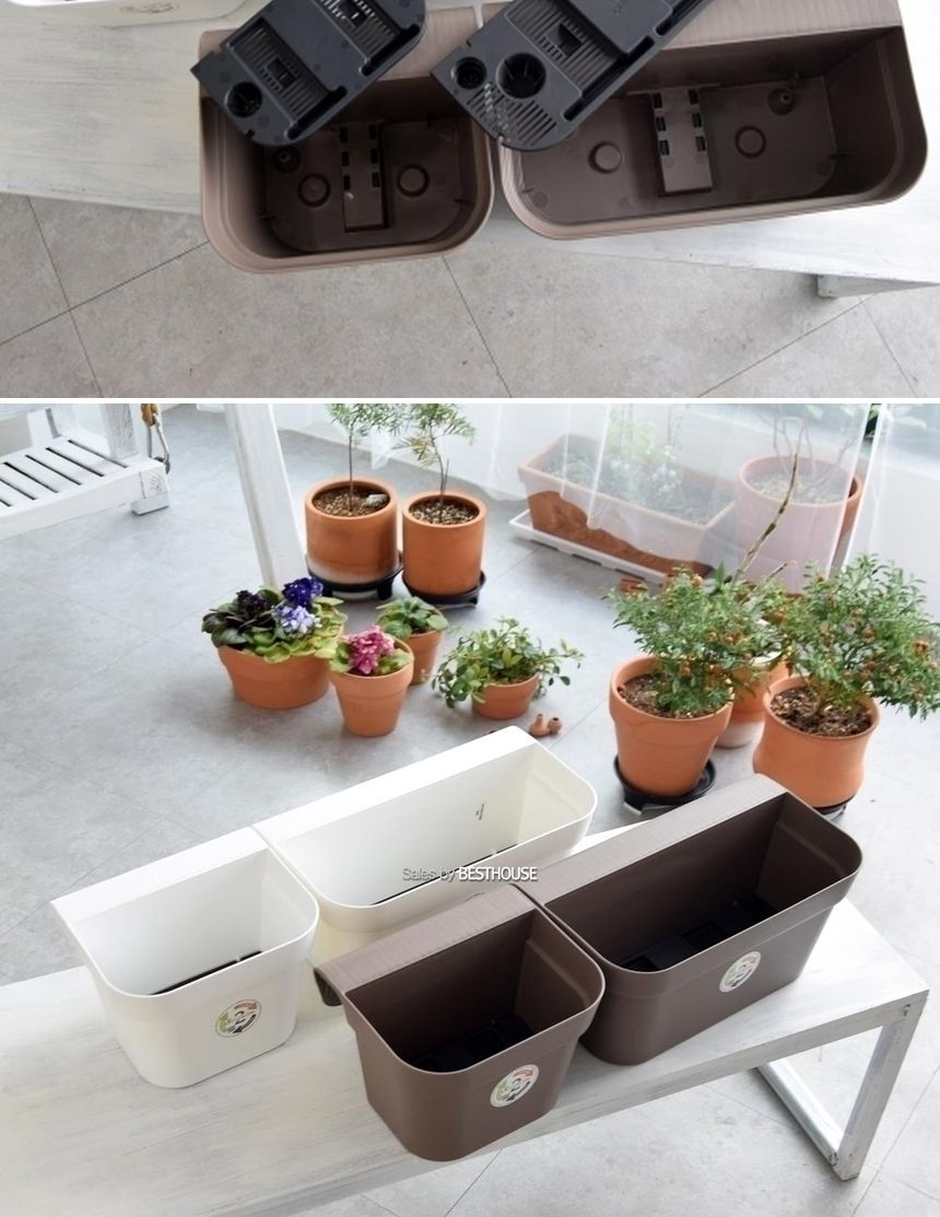 (브라운(대) 37x21x18cm) 이탈리아 니콜리 플라스틱 사각 베란다 걸이화분/화분/정원용품/홈가드닝용품/가