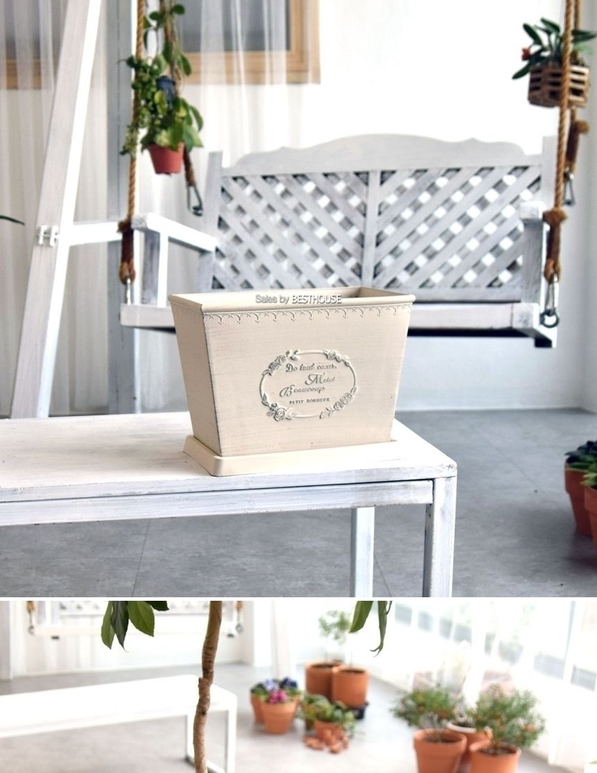 (화이트(아이보리)) 빈티지 플라스틱화분 옆이넓은 직사각 Q26 26x16x20cm/화분/정원용품/홈가드닝용품/가