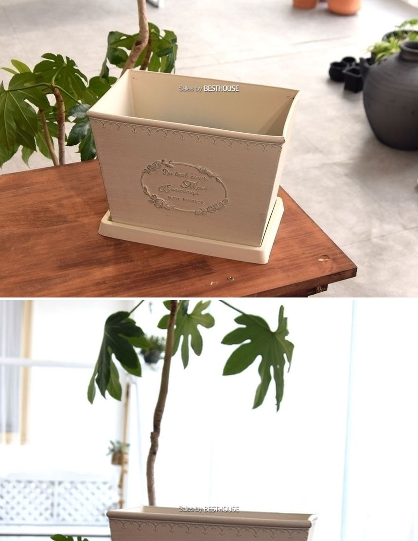 (화이트(아이보리)) 빈티지 플라스틱화분 옆이넓은 직사각 Q26 26x16x20cm/화분/정원용품/홈가드닝용품/가