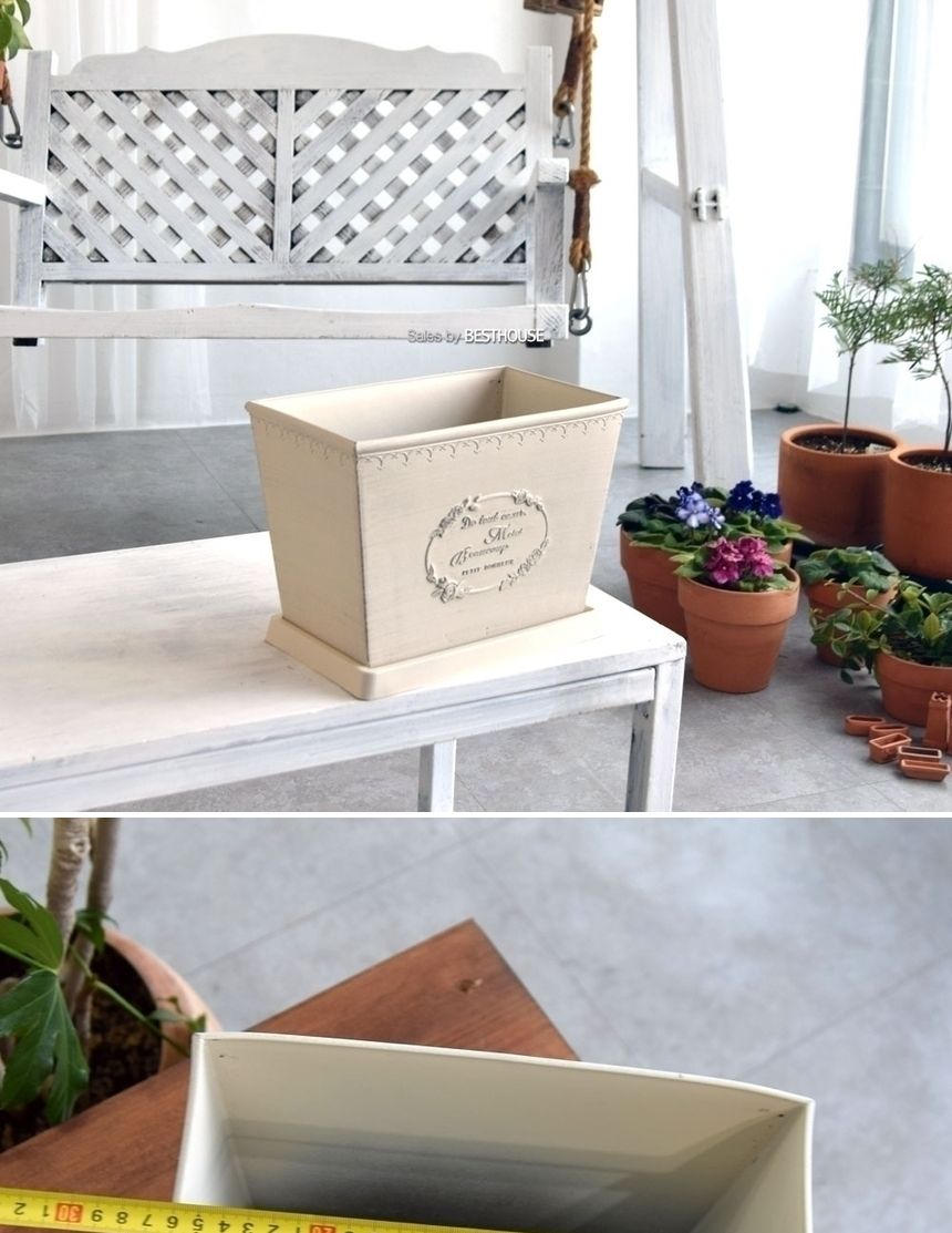 (화이트(아이보리)) 빈티지 플라스틱화분 옆이넓은 직사각 Q26 26x16x20cm/화분/정원용품/홈가드닝용품/가