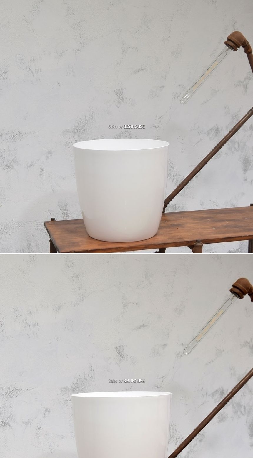 (물구멍타공(o)-화이트) 이탈리아 니콜리 고광택 플라스틱 바퀴내장형 화분 35x32cm/내추럴토분/화분/도기/