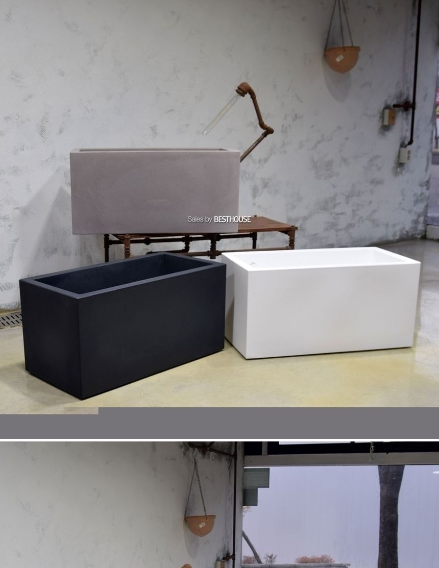 (물구멍X-화이트) 이탈리아 니콜리 PE화분 옆이넓은 직사각 80x40x40cm/사각화분/직사각화분/모던형화분/모