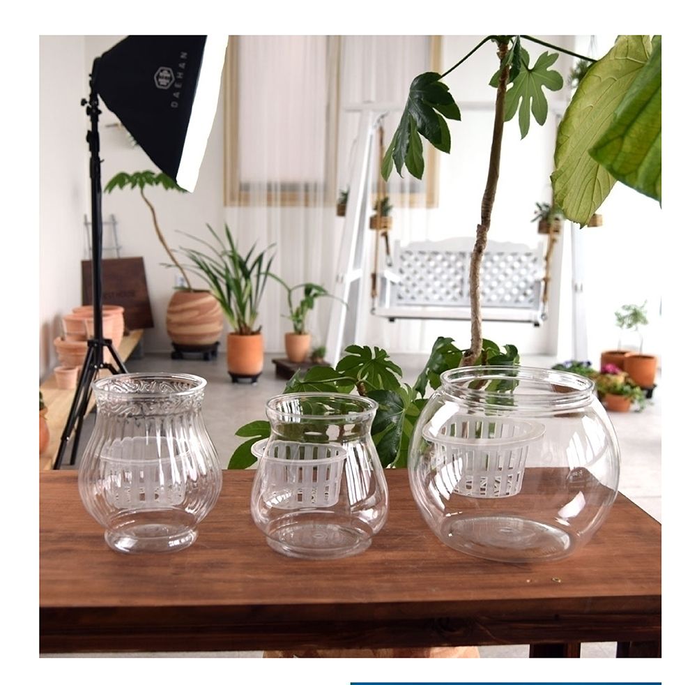 (BH-110A 11x15cm) 수경재배용 고투명 BH 플라스틱 화분(매쉬포트포함)/화분/유리화분/수경재배/수경재배화