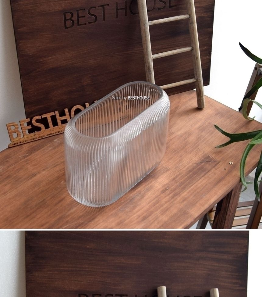 유리화분 화병 수반 스트라이프 타원 25x11x17cm/유리화병/유리수반/유리꽃병/꽃꽂이/유리화분/화병/수반/