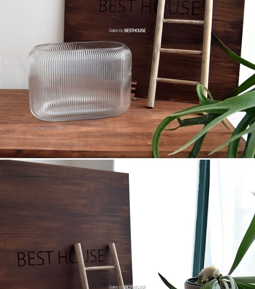 유리화분 화병 수반 스트라이프 타원 25x11x17cm/유리화병/유리수반/유리꽃병/꽃꽂이/유리화분/화병/수반/