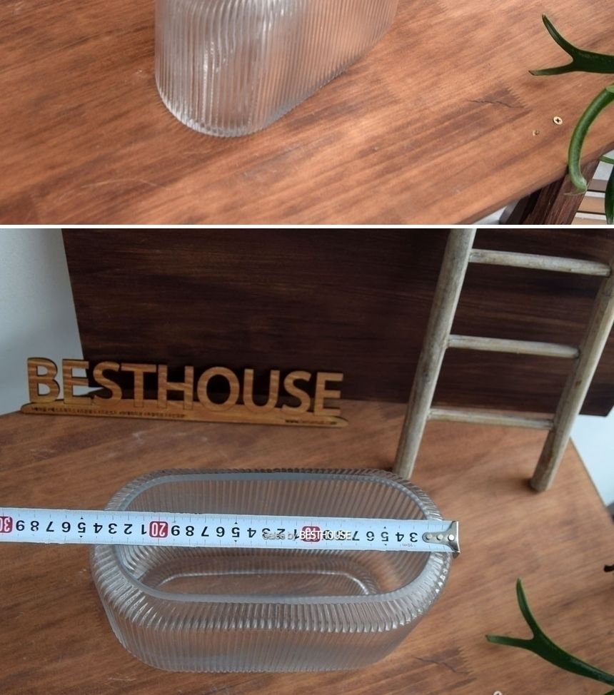 유리화분 화병 수반 스트라이프 타원 25x11x17cm/유리화병/유리수반/유리꽃병/꽃꽂이/유리화분/화병/수반/