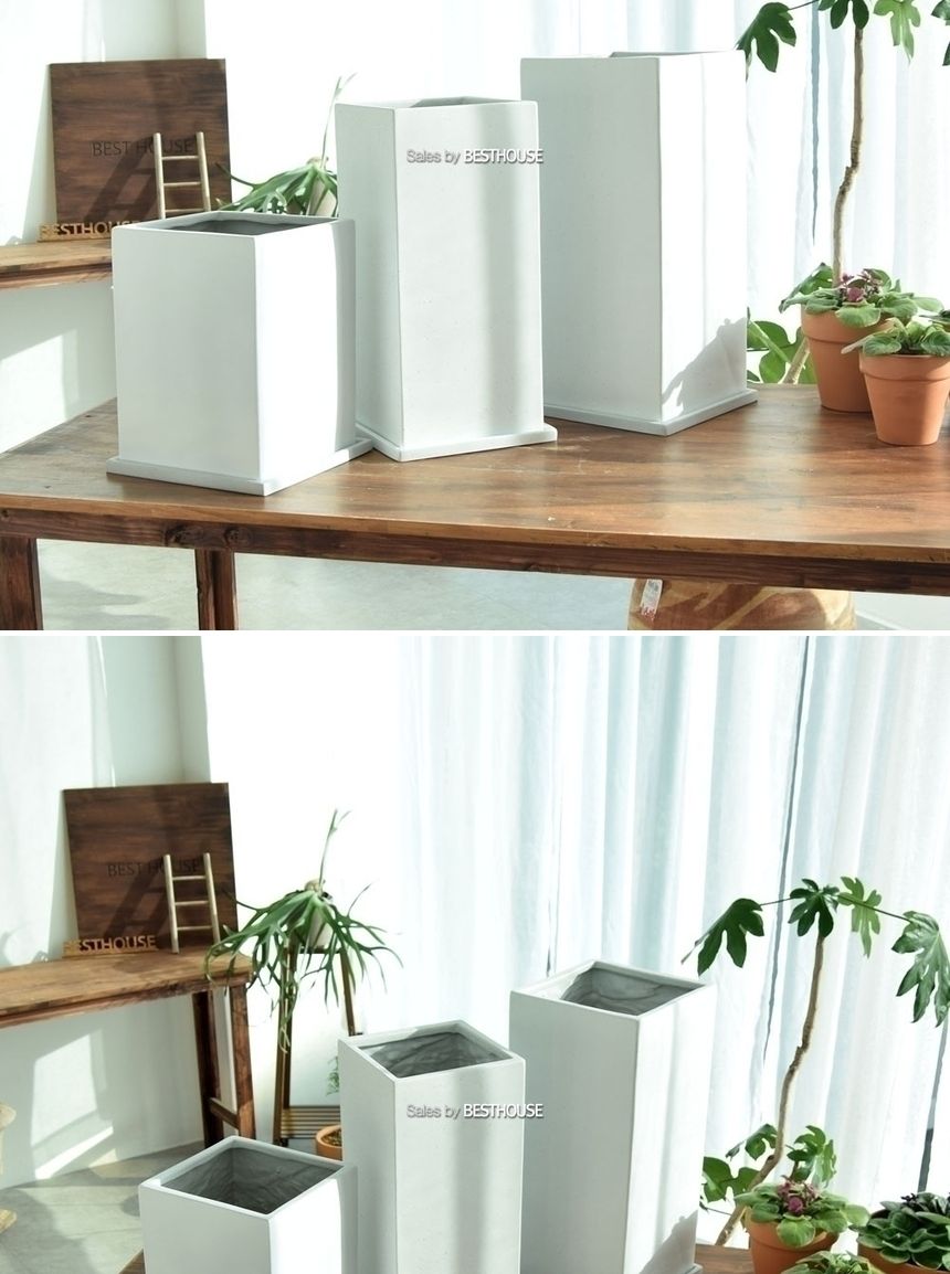 (MS-01 22x32cm) 모던 수지 마블 사각 화분 - 화이트(받침셋트)/화분/정원용품/홈가드닝용품/가드닝용품/가