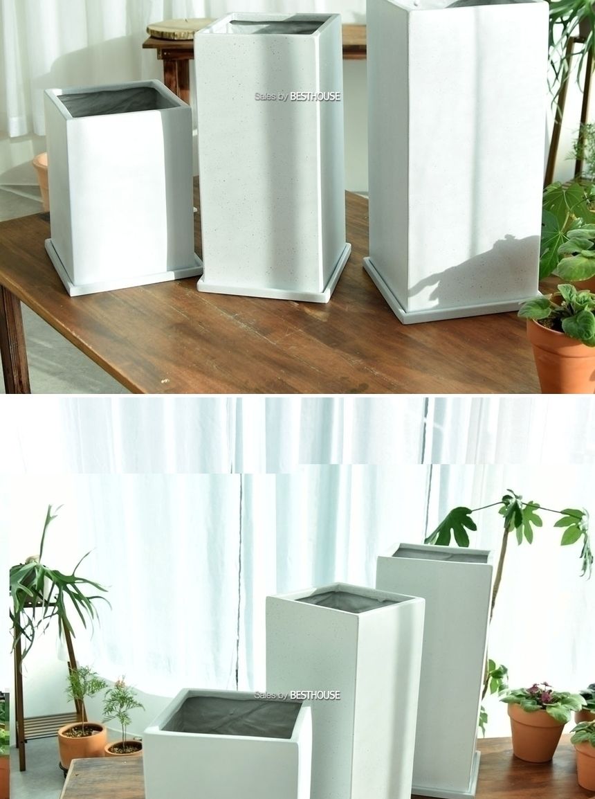 (MS-01 22x32cm) 모던 수지 마블 사각 화분 - 화이트(받침셋트)/화분/정원용품/홈가드닝용품/가드닝용품/가