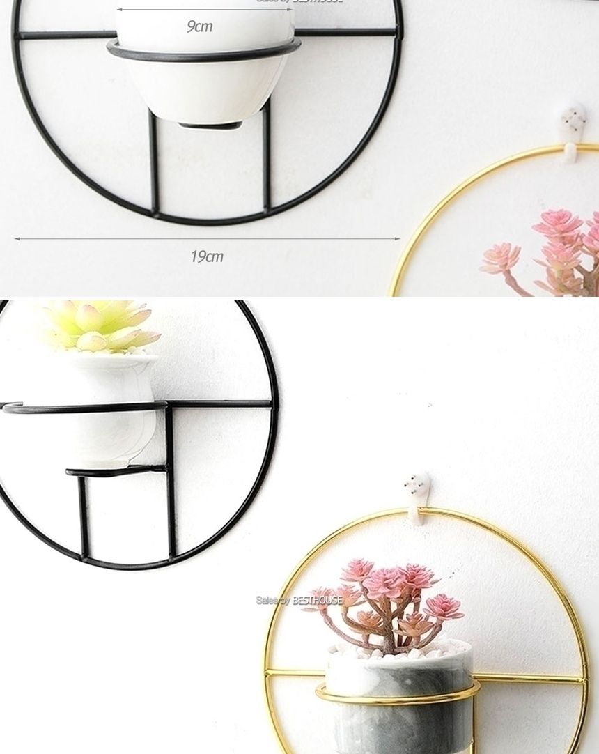 (골드) 철제링 와이어 미니 다육이 도기 화분 셋트 19cm/화분/정원용품/홈가드닝용품/가드닝용품/가정용화