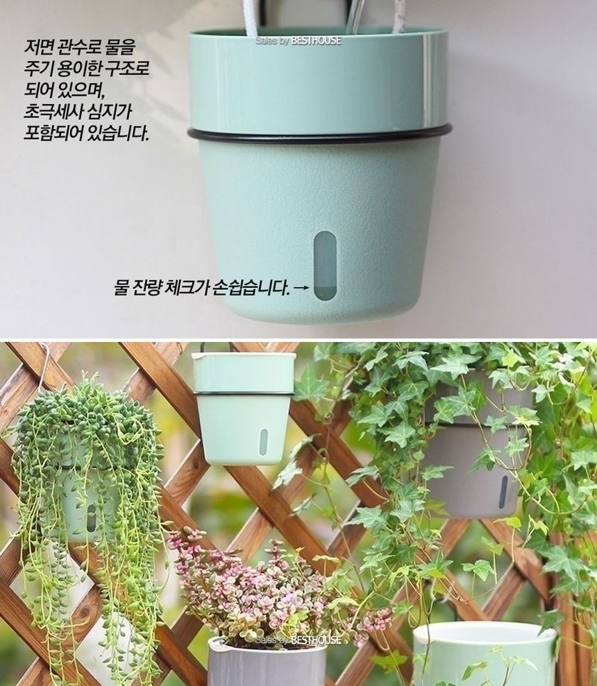 (D11 11x12cm 그레이) 철제벽걸이 저면관수 플라스틱 화분/화분/정원용품/홈가드닝용품/가드닝용품/가정용