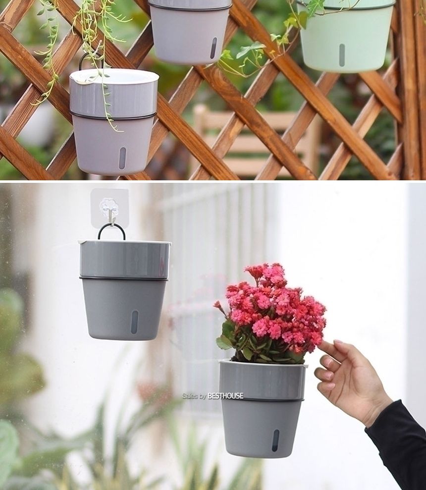 (D11 11x12cm 그레이) 철제벽걸이 저면관수 플라스틱 화분/화분/정원용품/홈가드닝용품/가드닝용품/가정용