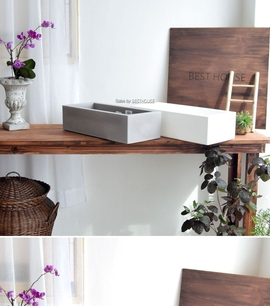 (물구멍타공(단순변심불가)-화이트) 이탈리아 니콜리 옆이넓은 직사각 PE화분.R4645 45x20x12cm/화분/정원