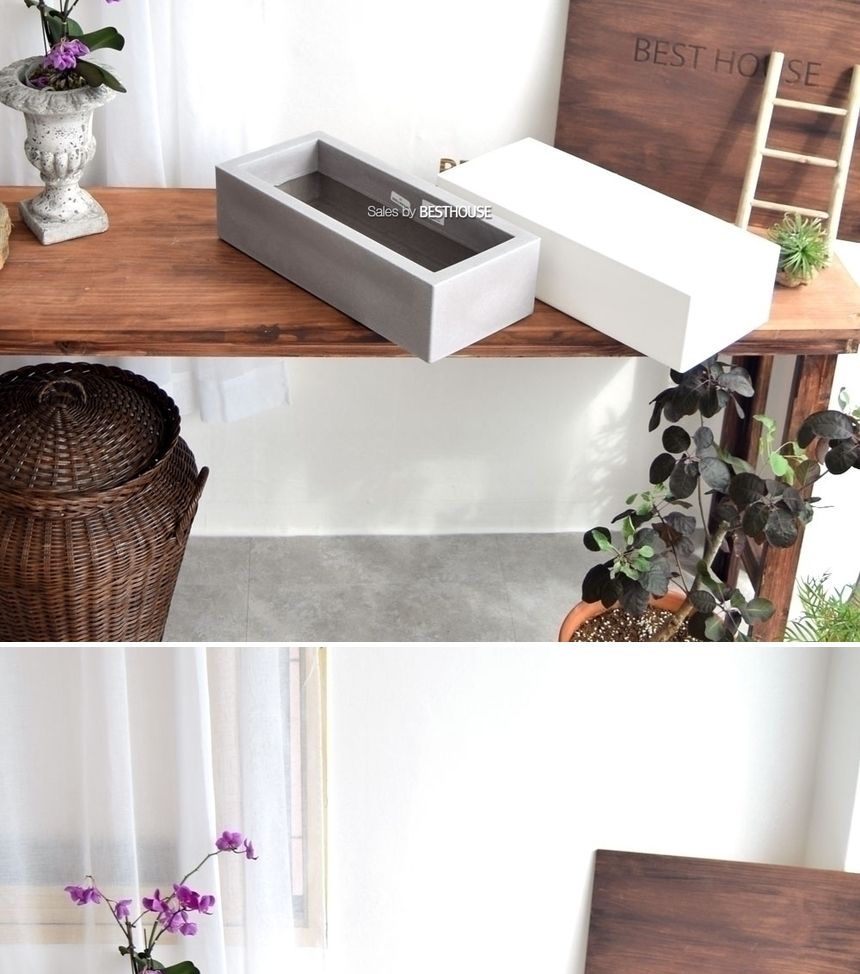 (물구멍타공(단순변심불가)-화이트) 이탈리아 니콜리 옆이넓은 직사각 PE화분.R4645 45x20x12cm/화분/정원