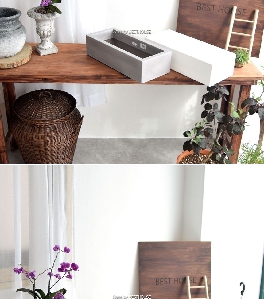 (물구멍타공(단순변심불가)-화이트) 이탈리아 니콜리 옆이넓은 직사각 PE화분.R4645 45x20x12cm/화분/정원