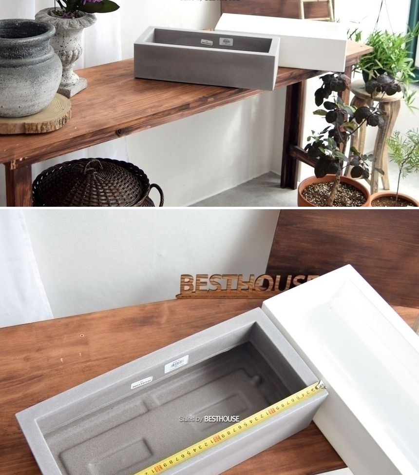 (물구멍타공(단순변심불가)-화이트) 이탈리아 니콜리 옆이넓은 직사각 PE화분.R4645 45x20x12cm/화분/정원