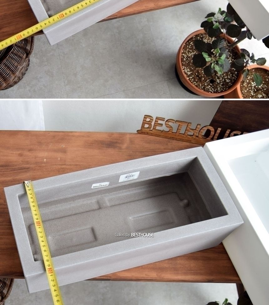 (물구멍타공(단순변심불가)-화이트) 이탈리아 니콜리 옆이넓은 직사각 PE화분.R4645 45x20x12cm/화분/정원
