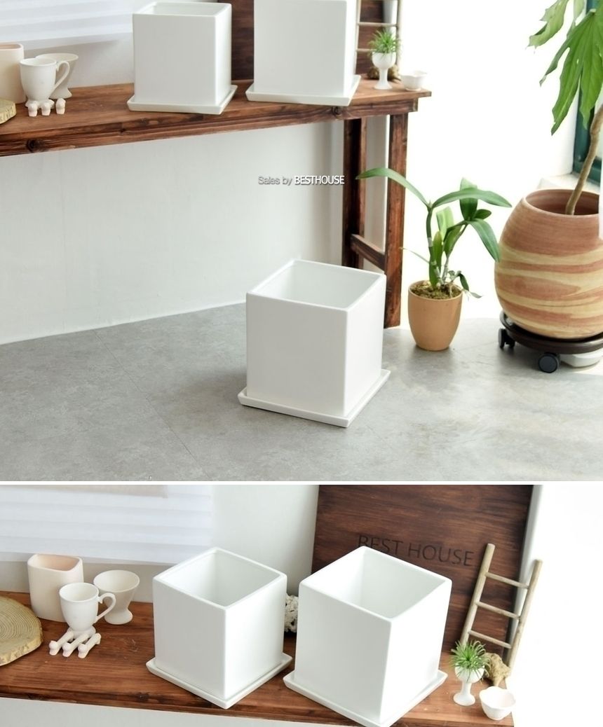 모던 도기화분 화이트 무광 정사각 D25 25x25x28cm/화분/정원용품/홈가드닝용품/가드닝용품/가정용화분/식